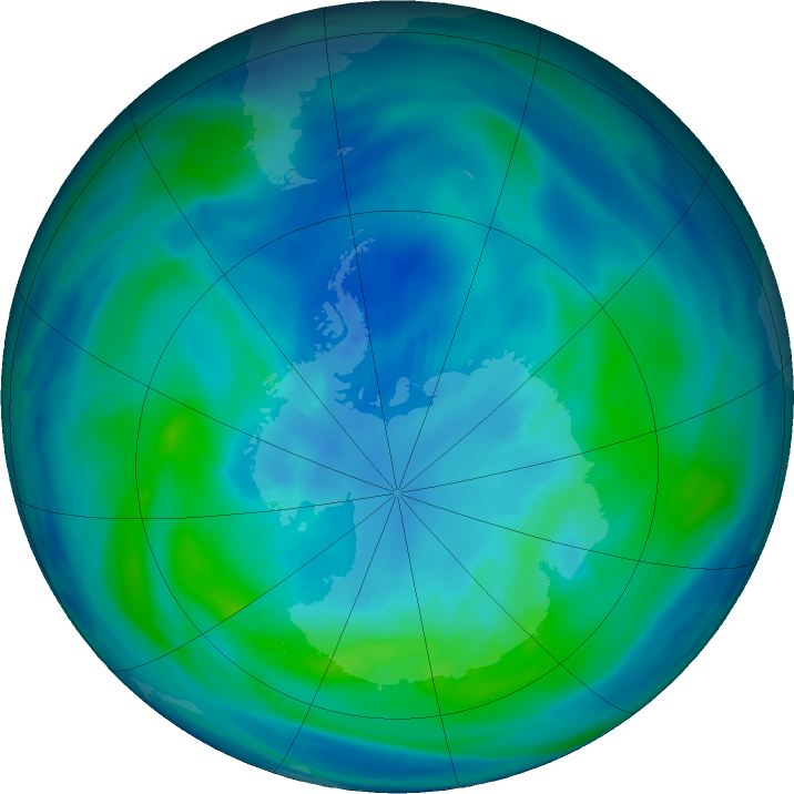 Antarctic ozone map for 06 April 2021